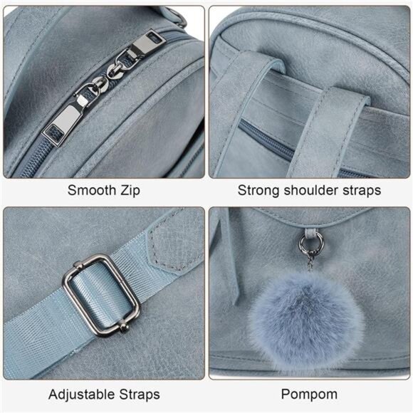 Mini Backpack with Pompom Blue - Picture 5 of 6